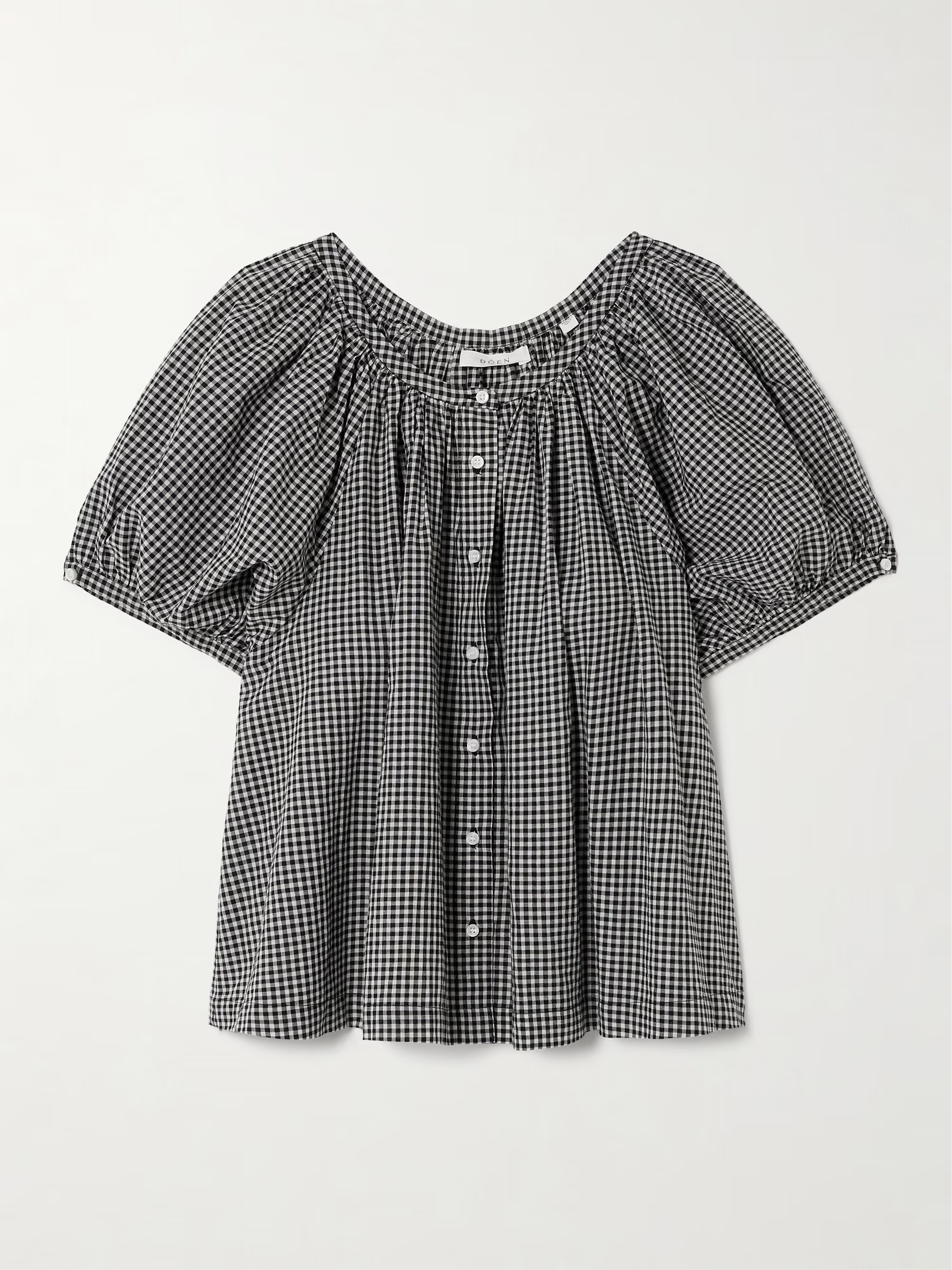 June gathered gingham organic cotton blouse | NET-A-PORTER (UK & EU)