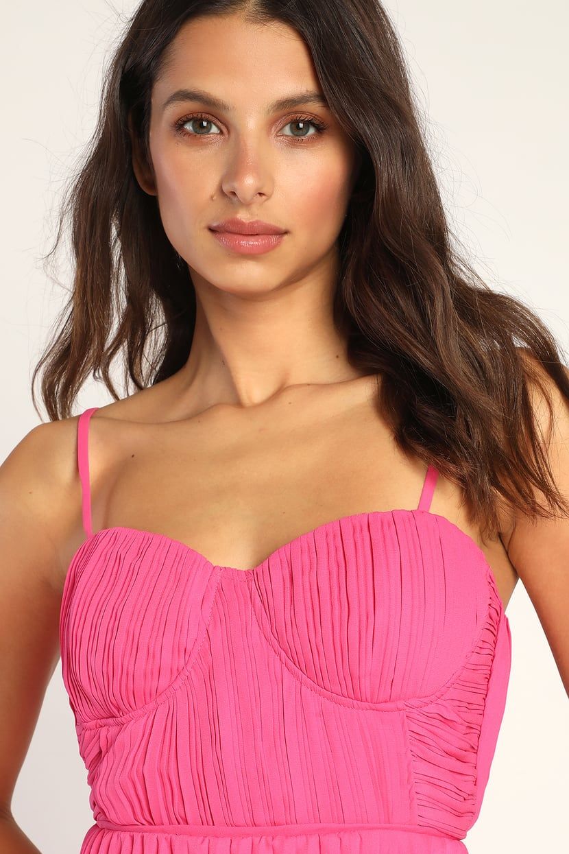 Cascading Crush Hot Pink Tiered Bustier Midi Dress | Lulus (US)