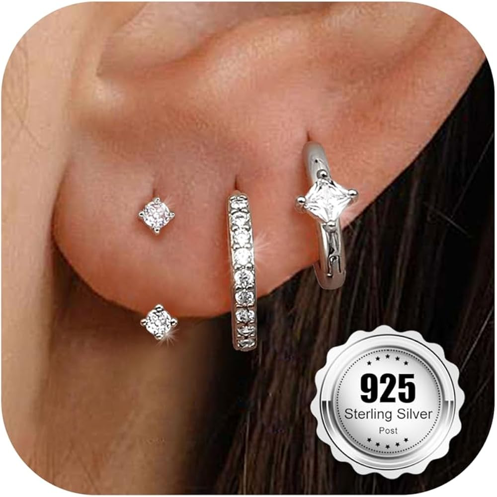 MILACOLATO 3Pairs 925 Sterling Silver Earrings for Women, 14K Gold Plated Small Huggie Hoop Earri... | Amazon (US)