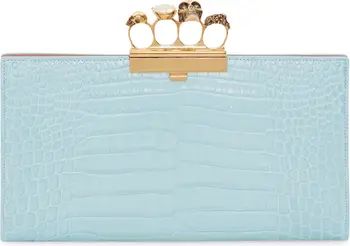 Four-Ring Knuckle Clasp Croc Embossed Leather Clutch | Nordstrom