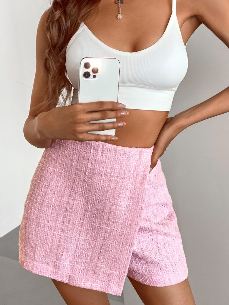 Tweed Solid Culotte Shorts | SHEIN