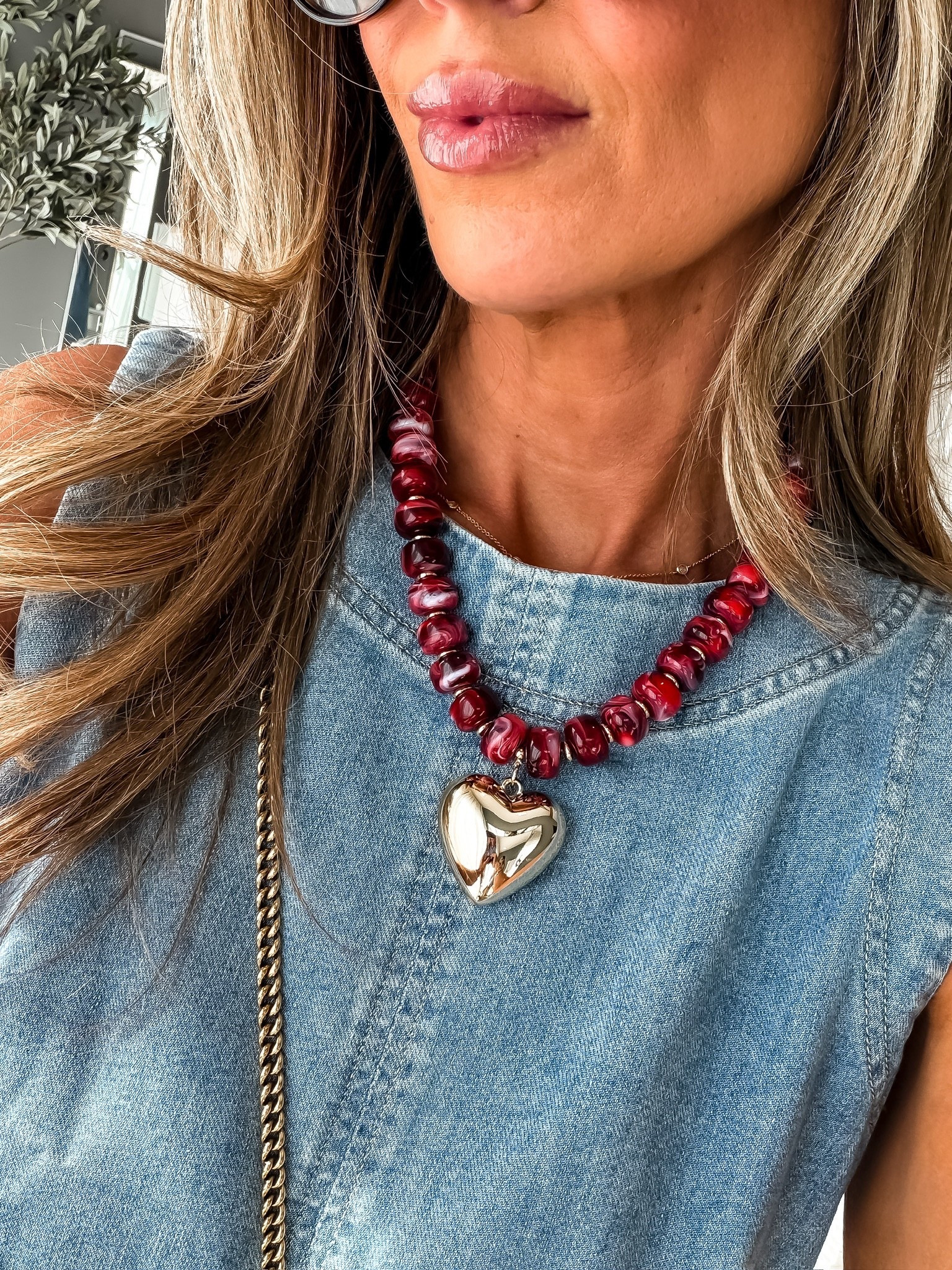This necklace is everything ❤️The chunky beads + gold heart detail make it such a statement but still easy to throw on with basics. Instantly elevates a simple denim look

statement necklace, heart pendant, chunky jewelry, everyday accessories, denim outfit, elevated basics, themominstyle 

#LTKOver40 #LTKootd #LTKSeasonal