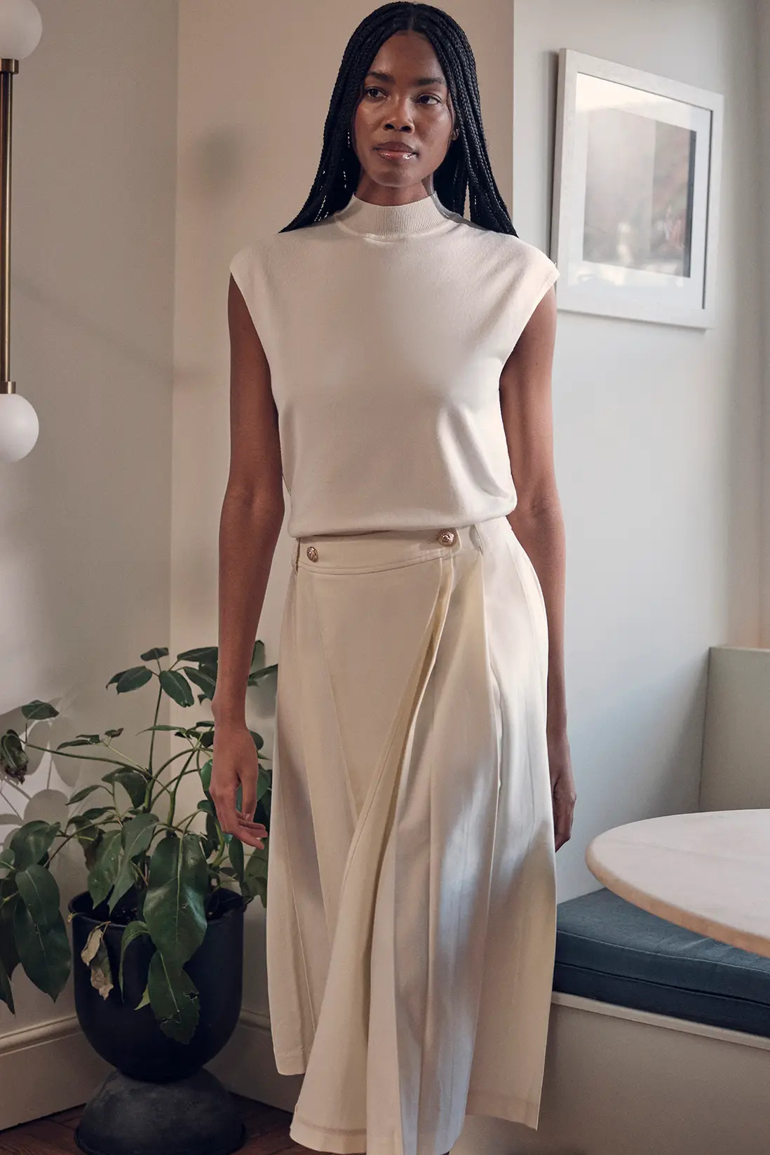 Viscose Blend High Neck Knitted Tank Top | Karen Millen US