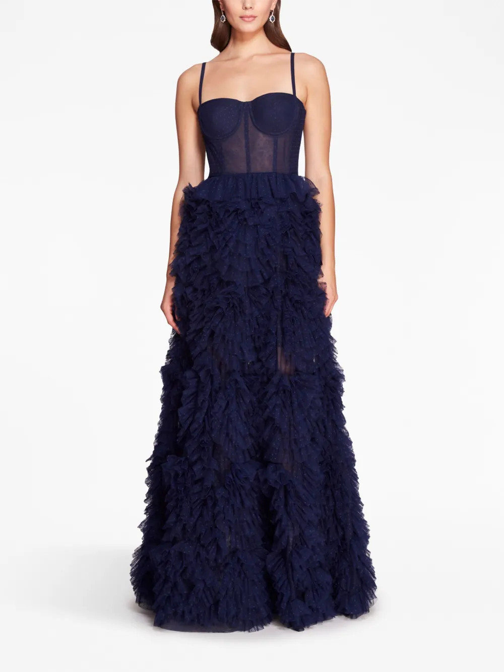 Marchesa Notte Ruffled Bustier Gown - Farfetch | Farfetch Global