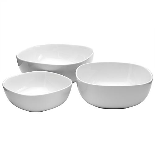 Denmark Porcelain White Soft Square Serving Bowls - Set of 3 | HSN
