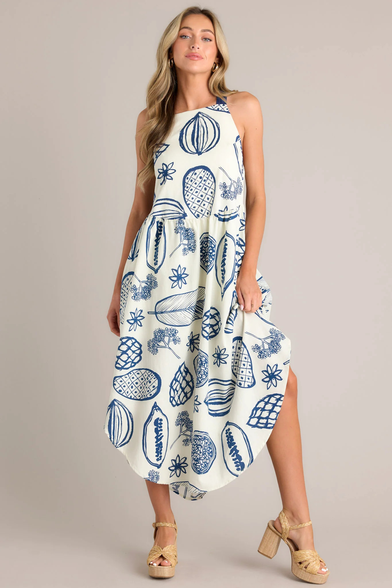 Caribbean Bliss Navy Tropical Print Midi Dress | Red Dress