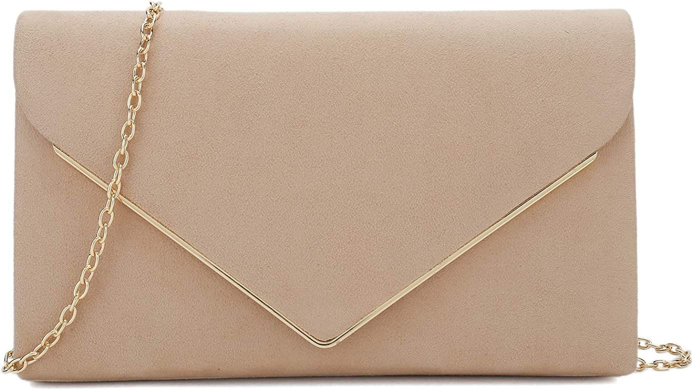 Faux Suede Clutch Bag Elegant Metal Binding Evening Purse for Wedding/Prom/Black-Tie Events | Amazon (US)