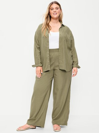 High-Waisted Linen-Blend Super Wide-Leg Pants plus extended spring summer work vacation soft  | Old Navy (US)