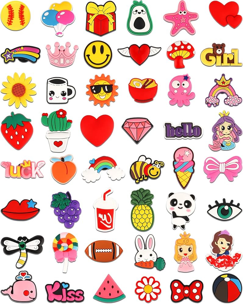 vshougou Lot of 35,42,50,80pcs PVC Different Shape Shoe Charms for Shoe Decoration | Amazon (US)