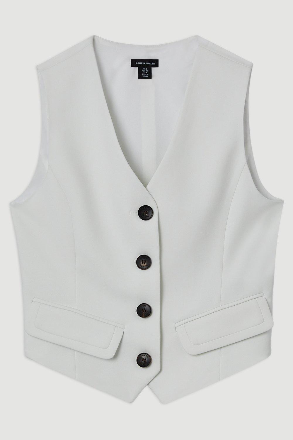 Compact Stretch Tailored Buttoned Waistcoat | Karen Millen UK + IE + DE + NL