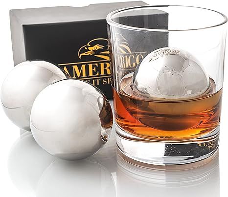 Whiskey Gifts for Men, Whiskey Stones Set of 2 Stainless Steel Ice Balls, Bar Accessories, Birthd... | Amazon (US)