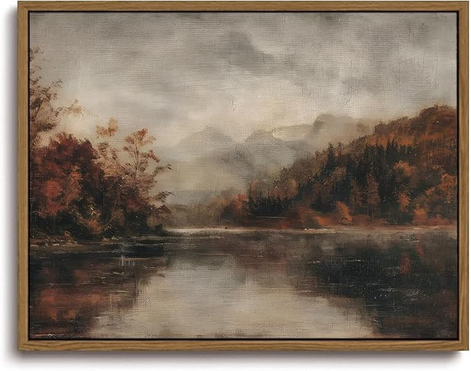 KISSFOX Vintage Autumn Lake Landscape Canvas Wall Art Fall Moody Farmhouse Rustic Country Paintin... | Amazon (US)