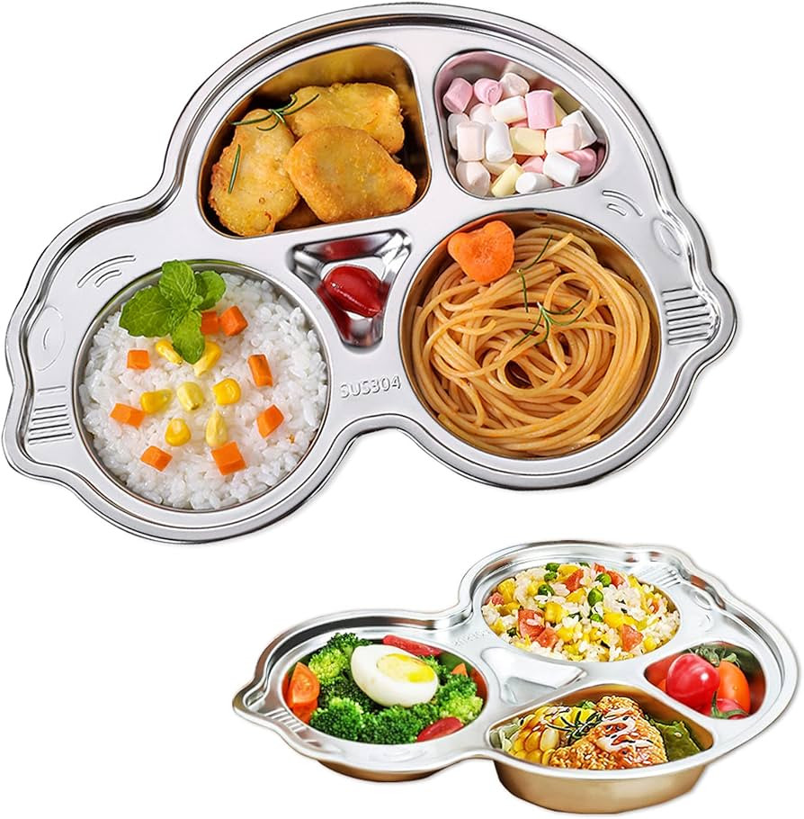 Stainless Steel Plate Divided Meal Tray Sections Dinner Dish for Babies, Toddlers and Kids Eating... | Amazon (US)