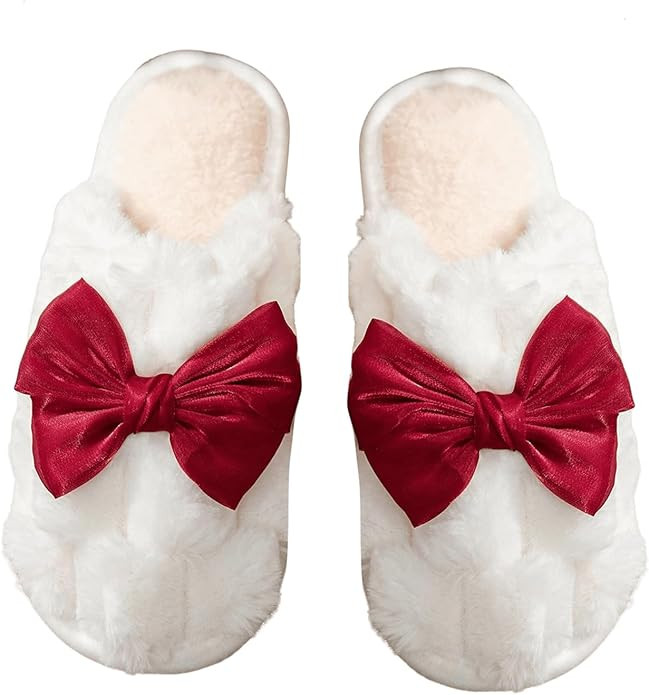 Verdusa Women's Bow Memory Foam Slippers Warm Slip On Faux Fur House Slippers | Amazon (US)