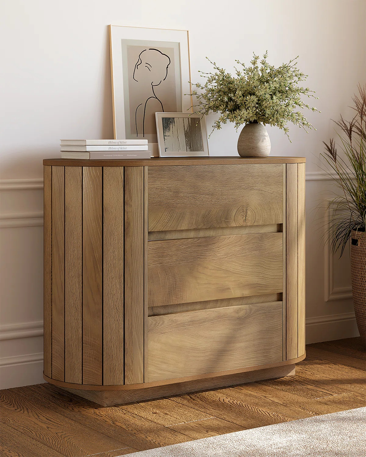 Chic Engineered Wood Nightstand With 3 Spacious Drawers | Wayfair North America