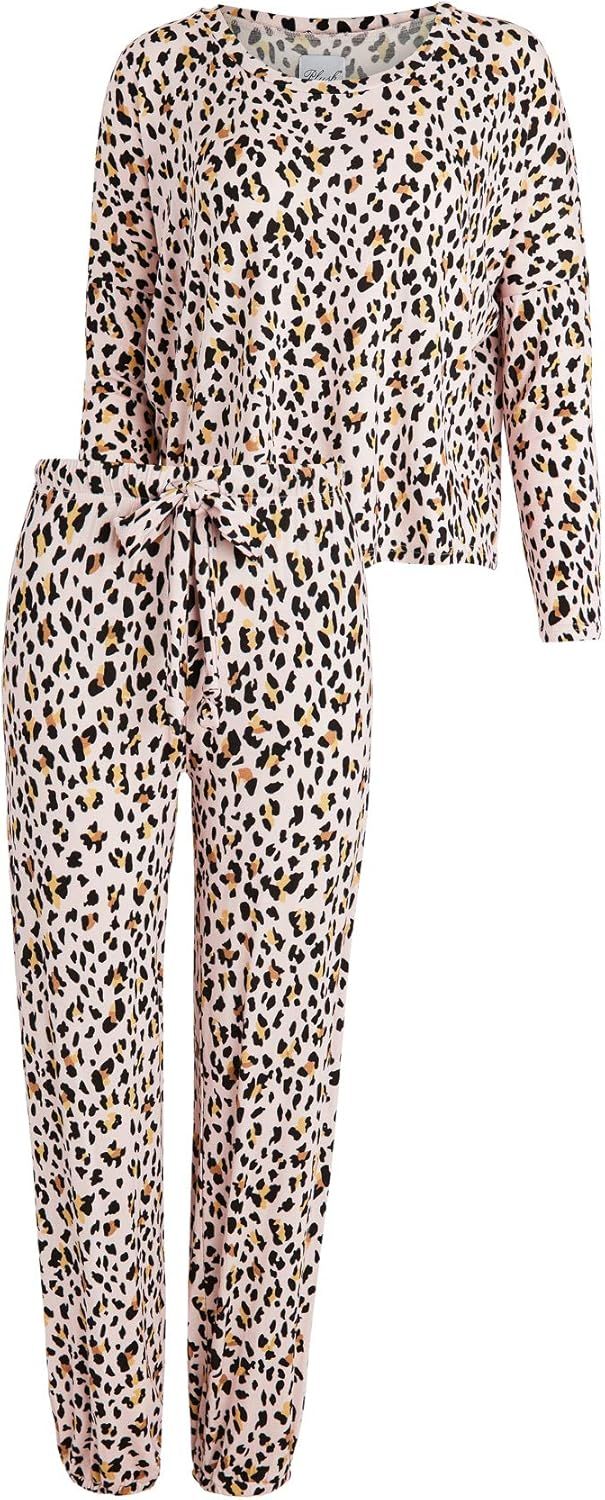 Plush Women's Ultra Soft Cheetah Jersey PJ Set + Scrunchie | Amazon (US)