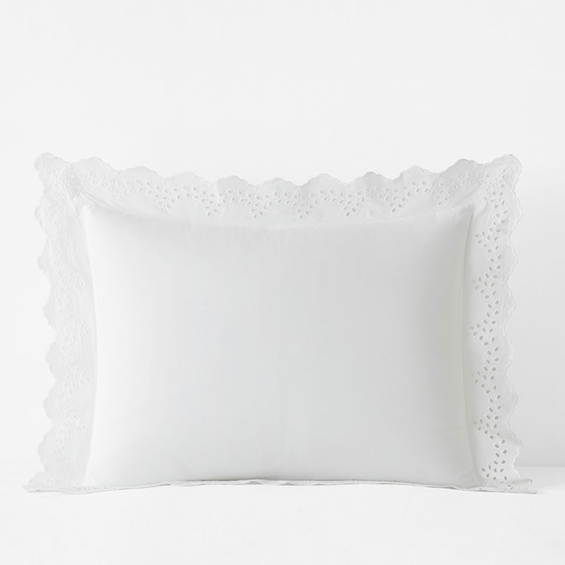 Eyelet Classic Cool Cotton Percale Solid Sham - White, Standard | The Company Store