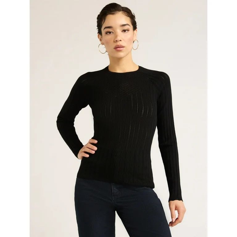 Sofia Jeans Women's Lace Crewneck Sweater with Long Sleeves, Lightweight, Sizes XS-XXL | Walmart (US)