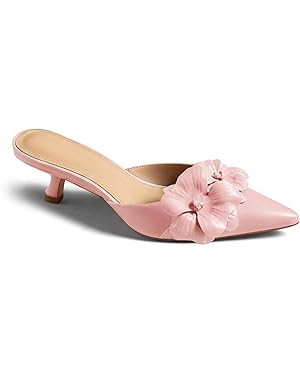 Amazon.com | Coutgo Womens Kitten Heels Mules Low Heel Closed Pointed Toe Dressy Shoes Flower Sli... | Amazon (US)