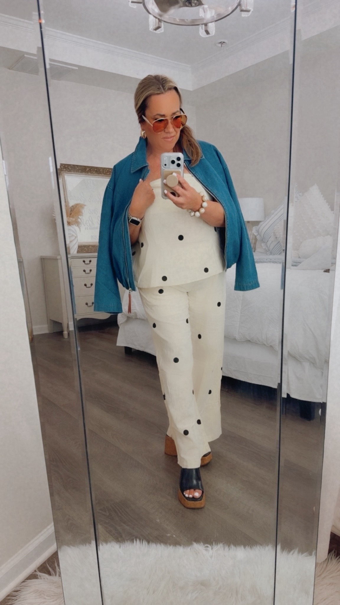 Okay but how cute is this set?! 

Effortless, classic, and so easy to wear 🤍 This polka dot set is giving elevated everyday style, and I love how the denim jacket adds the perfect casual touch. 

Every piece fits true to size and feels just as good as it looks. An effortless outfit you can throw on and instantly feel put together. 

#LTKStyle #LTKFinds #EffortlessChic #FashionOver40 #PolkaDotStyle #NeutralFashion #ClassicStyle #EverydayOutfit #OOTD #DenimLayer #StyleInspo #TrueToSize #ChicStyle #LTKFashion

#LTKootd #LTKSeasonal #LTKOver40