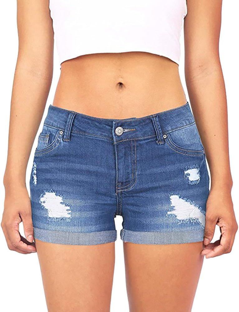 NIDOV Jean Shorts for Women Distressed Ripped Cut Off Denim Shorts Comfy Stretchy | Amazon (US)