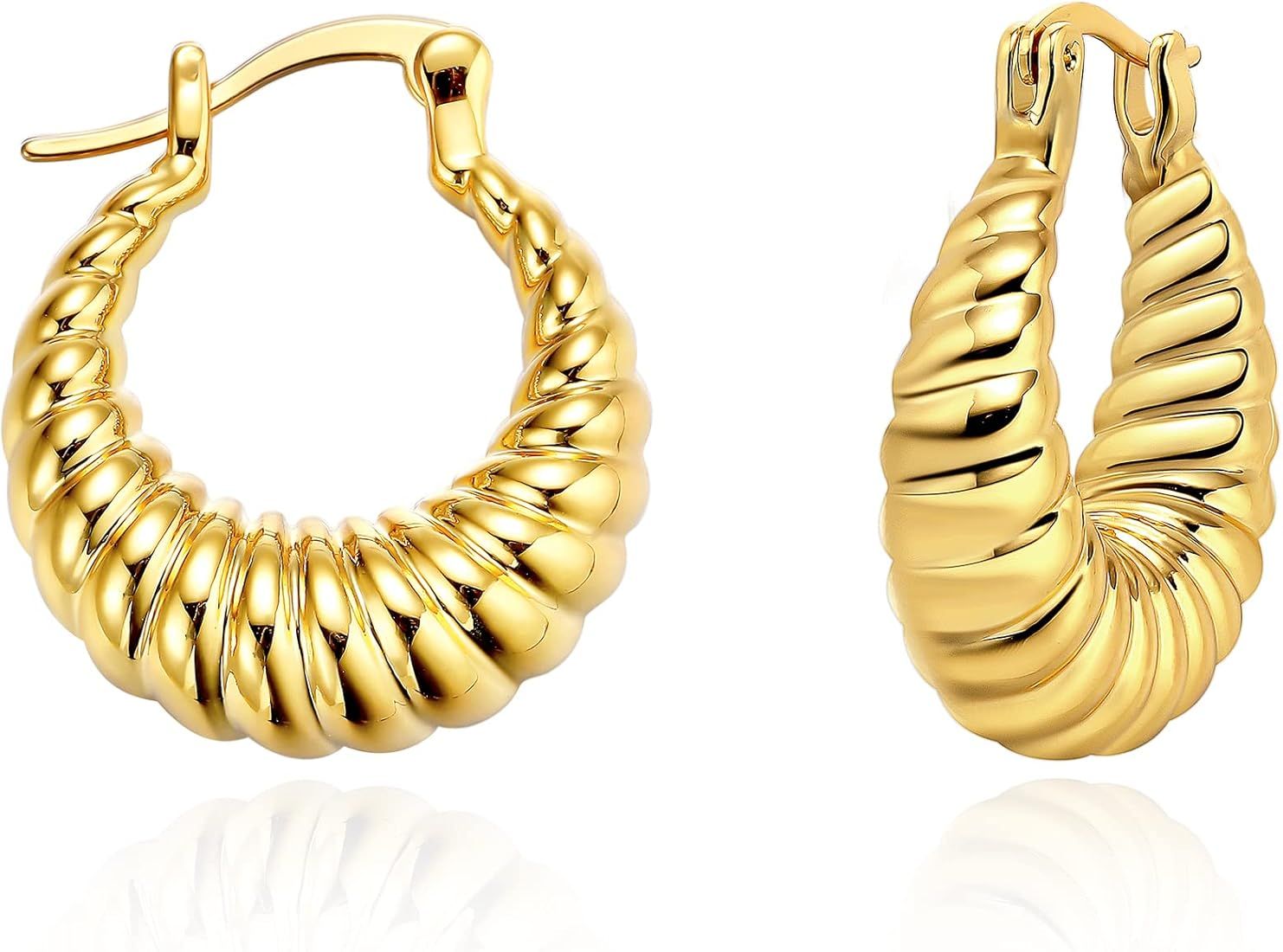 Gold Hoop Earrings 14K Gold Plated Huggie Hoops Twisted Croissant Earrings Small Hoop Earrings fo... | Amazon (US)