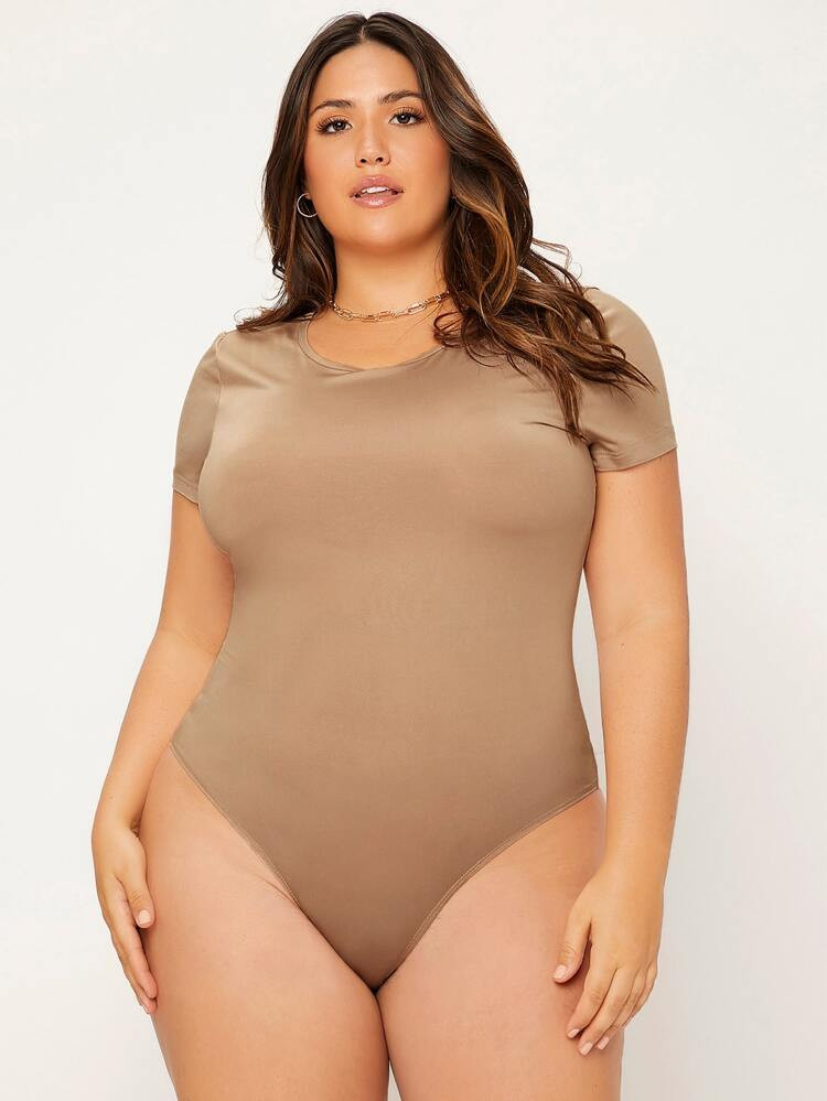 SHEIN Plus Solid Slim Fit Bodysuit | SHEIN