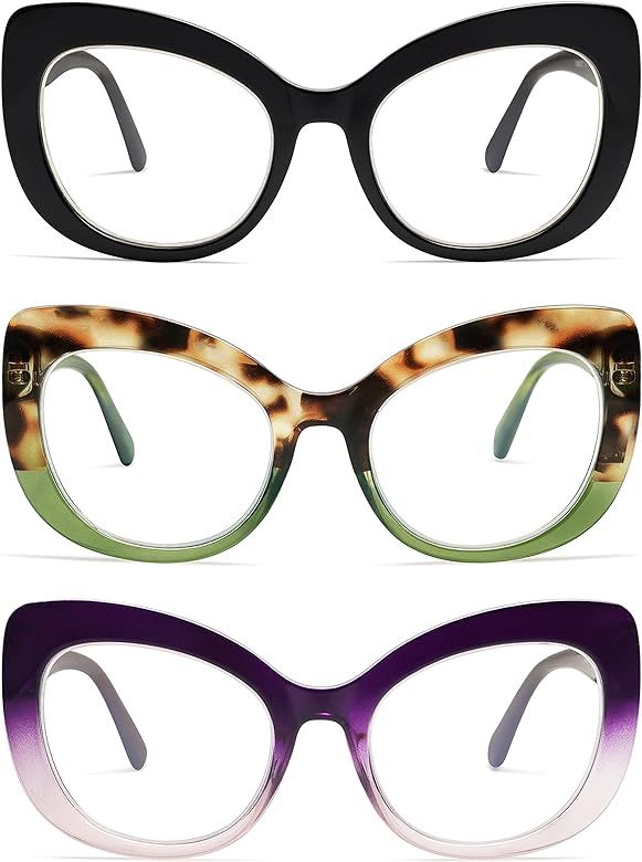 AMOMOMA 3 Pack Stylish Oversized Cat Eye Reading Glasses for Women Fashion Readers Blue Light Squ... | Amazon (US)