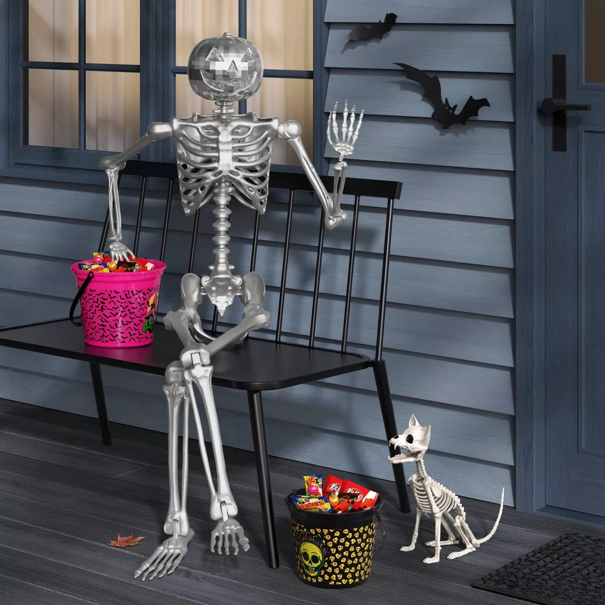 60" Poseable Pumpkin Skeleton Halloween Decorative Prop Silver Disco - Hyde and EEK! Boutique™ | Target