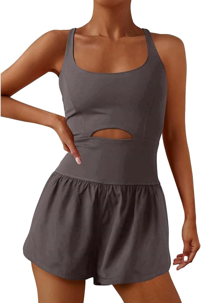 uSecee Workout Romper for Women One Piece Athletic Romper Running Short Onesie Sleeveless Exercis... | Amazon (US)