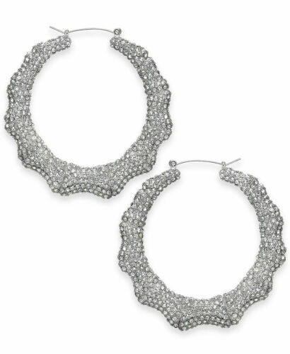 Thalia Sodi Silver-Tone Pave Bamboo Medium Hoop Earrings NEW | Walmart (US)