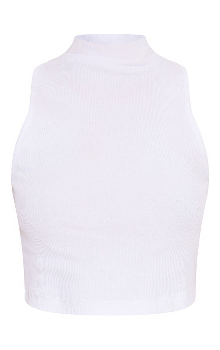 White Basic Rib High Neck Sleeveless Crop Top | PrettyLittleThing US