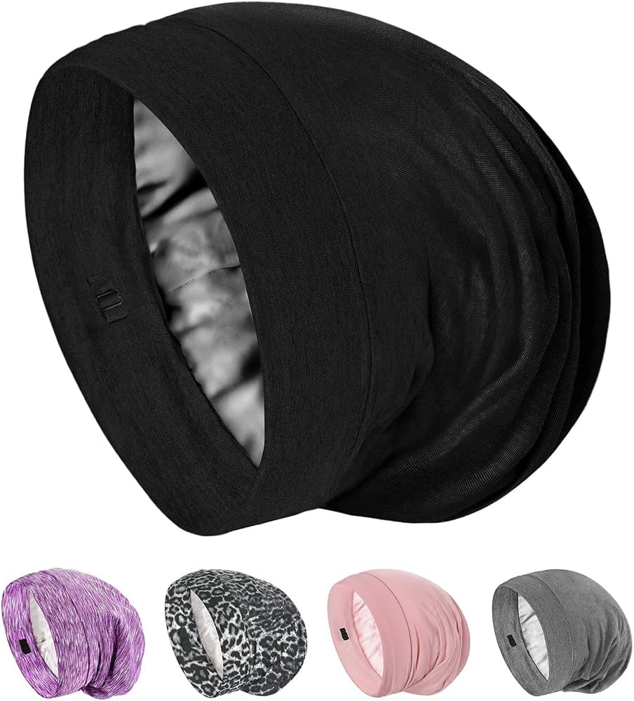 Mulberry Silk Bonnet for Sleeping Hair Wrap Men Women Curly Adjustable Night Cap for Natural Hair... | Amazon (US)