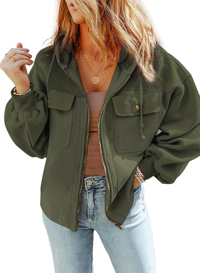 SHEWIN Jackets for Women Casual Long Sleeve Drawstring Fuzzy Sherpa Hooded Zip Up Jacket Coats Wi... | Amazon (US)