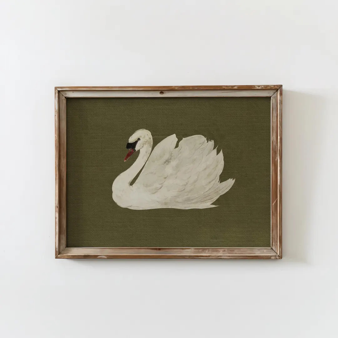PRINTED Vintage Green Swan Nursery Wall Art Sage Green Print Botanical Bird Artwork Cottagecore H... | Etsy (US)