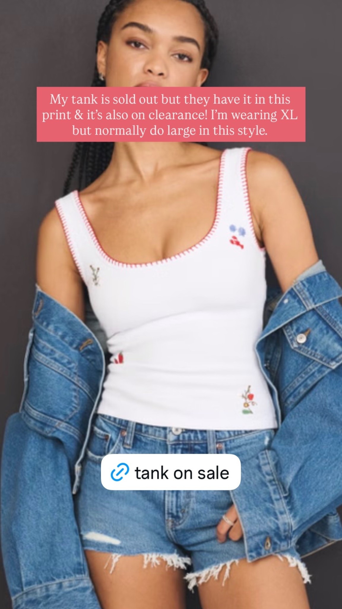 My tank is sold out but they have it in this print & it’s also on clearance! I’m wearing XL but normally do large in this style.