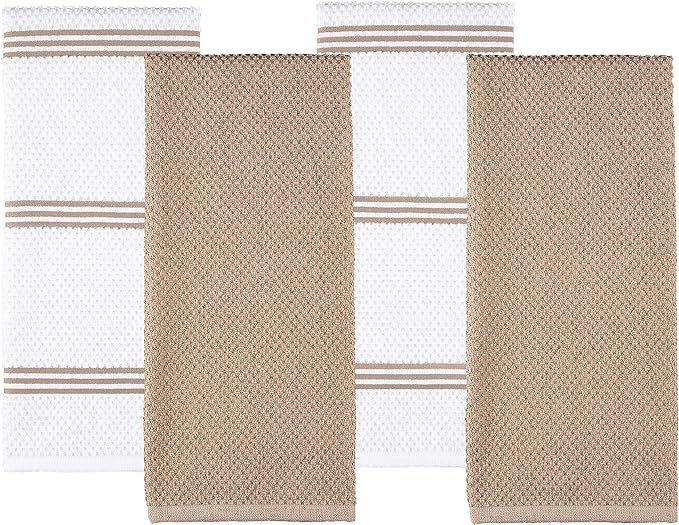 Sticky Toffee Cotton Terry Kitchen Dish Towels, Thick and Absorbent, 4 Pack, 28 in x 16 in, Tan S... | Amazon (US)