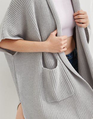 Aerie Ribbed Hooded Sweater Cape | American Eagle Outfitters (US & CA)