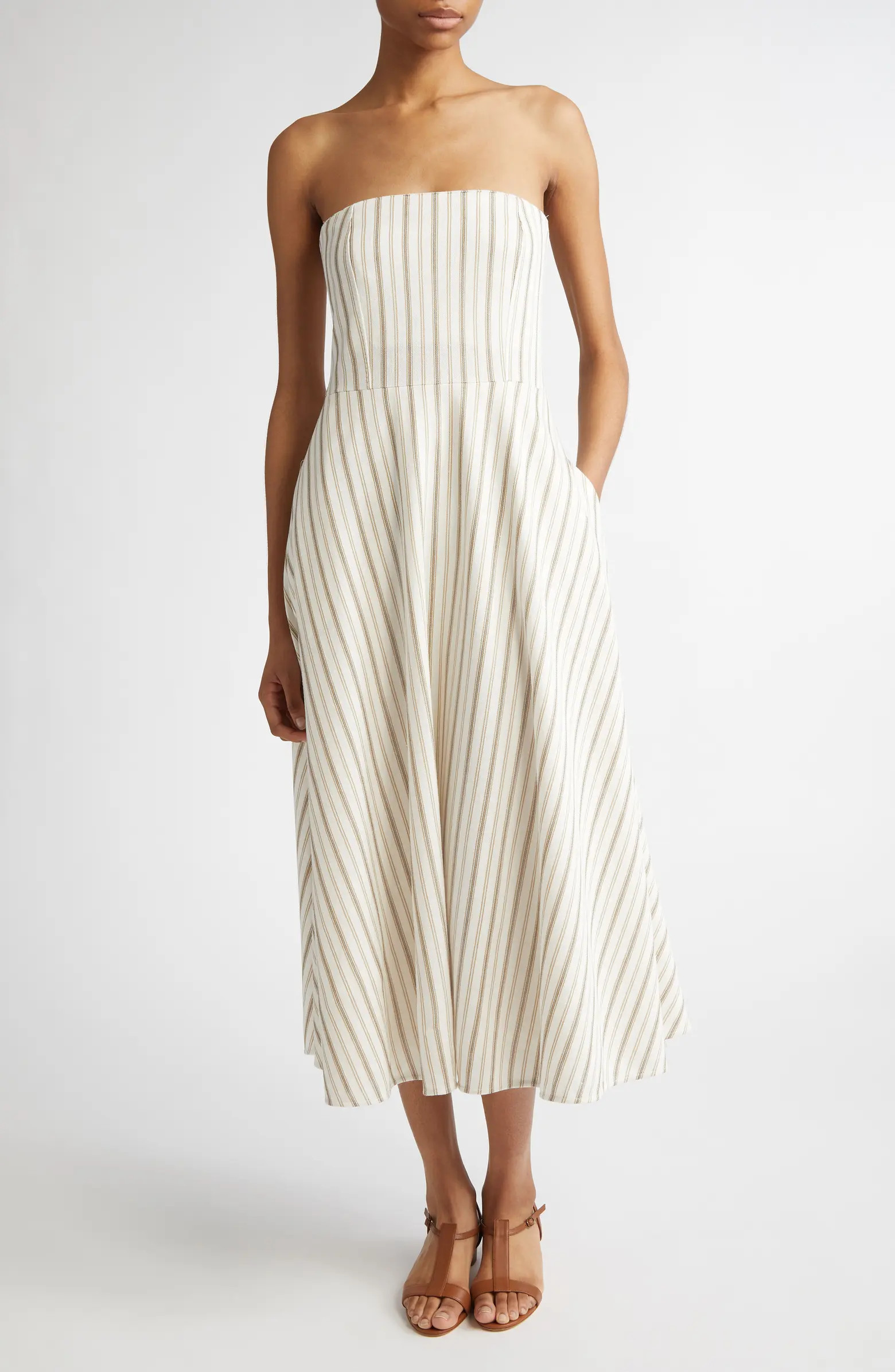 Fervida Stripe Bustier Cotton & Linen Midi Dress | Nordstrom