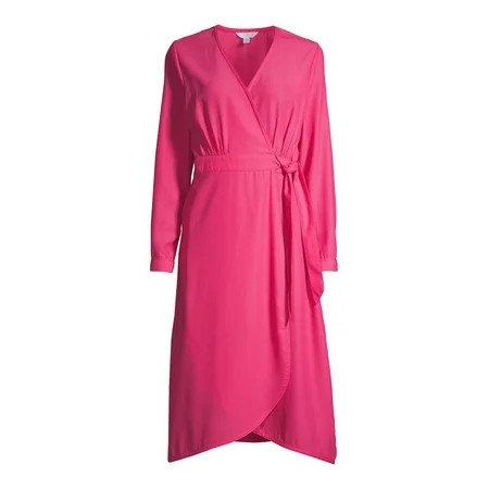Time and Tru Women's Long Sleeve Faux Wrap Dress | Walmart (US)