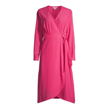 Time and Tru Women's Long Sleeve Faux Wrap Dress | Walmart (US)