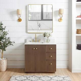 ROSWELL Oza 36 in. W x 22 in. D x 33.9 in. H Single Sink Bath Vanity in Dark Brown with White Qua... | The Home Depot
