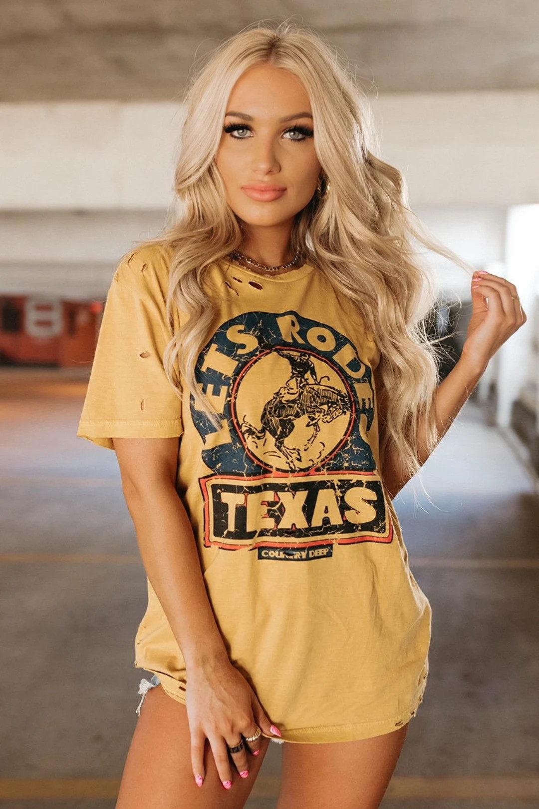 Let's Texas Rodeo Distressed Tee Vintage Mustard - Etsy | Etsy (US)
