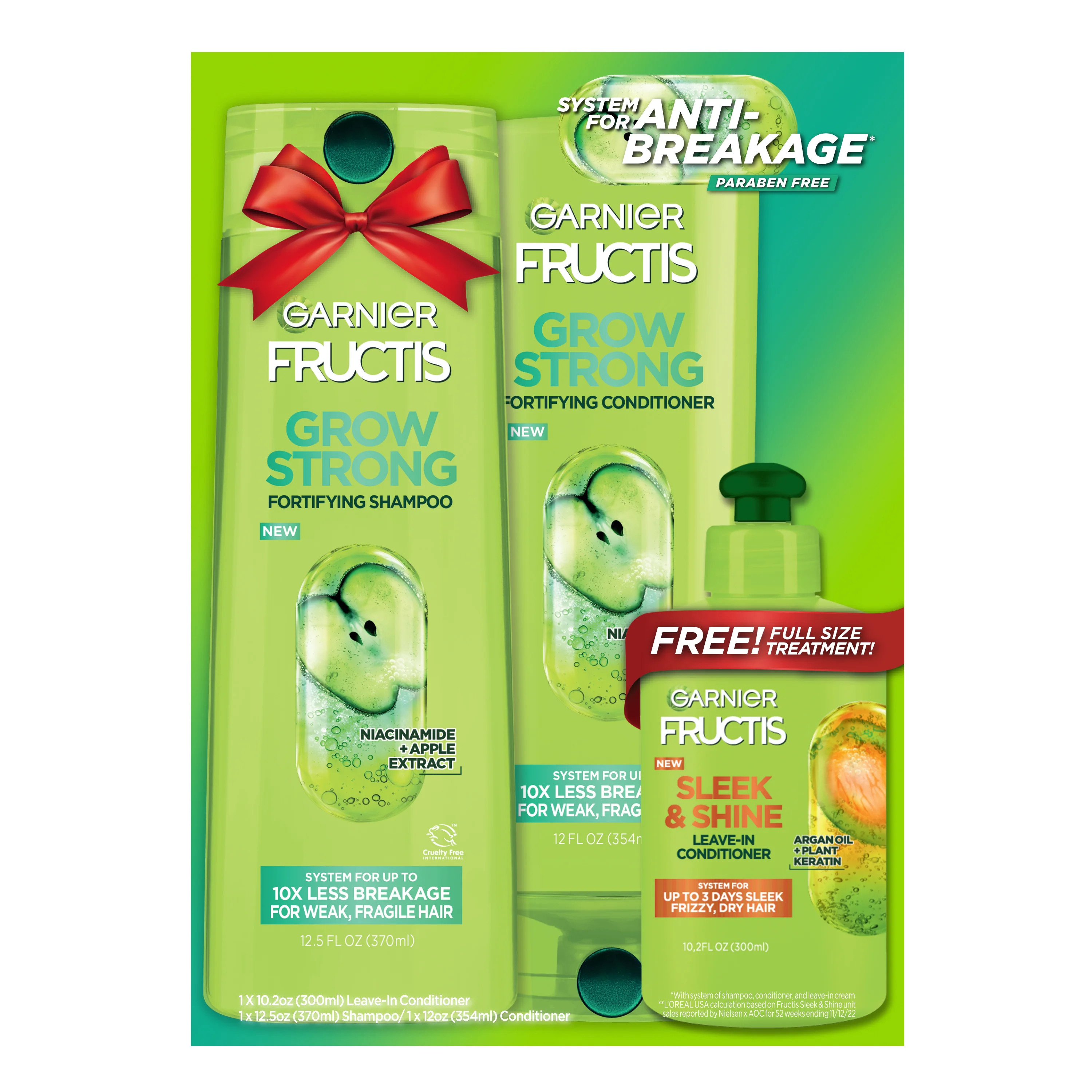 Garnier Fructis Grow Strong Shampoo, Conditioner and Leave-in Conditioner Holiday Beauty Gift Set... | Walmart (US)