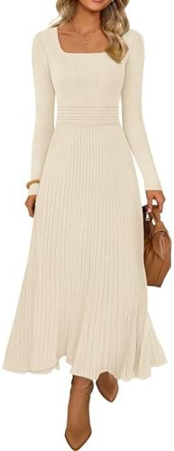 MEROKEETY Women's Sweater Dress 2025 Fall Winter Casual Long Sleeve Square Neck Pleated Church Wo... | Amazon (US)