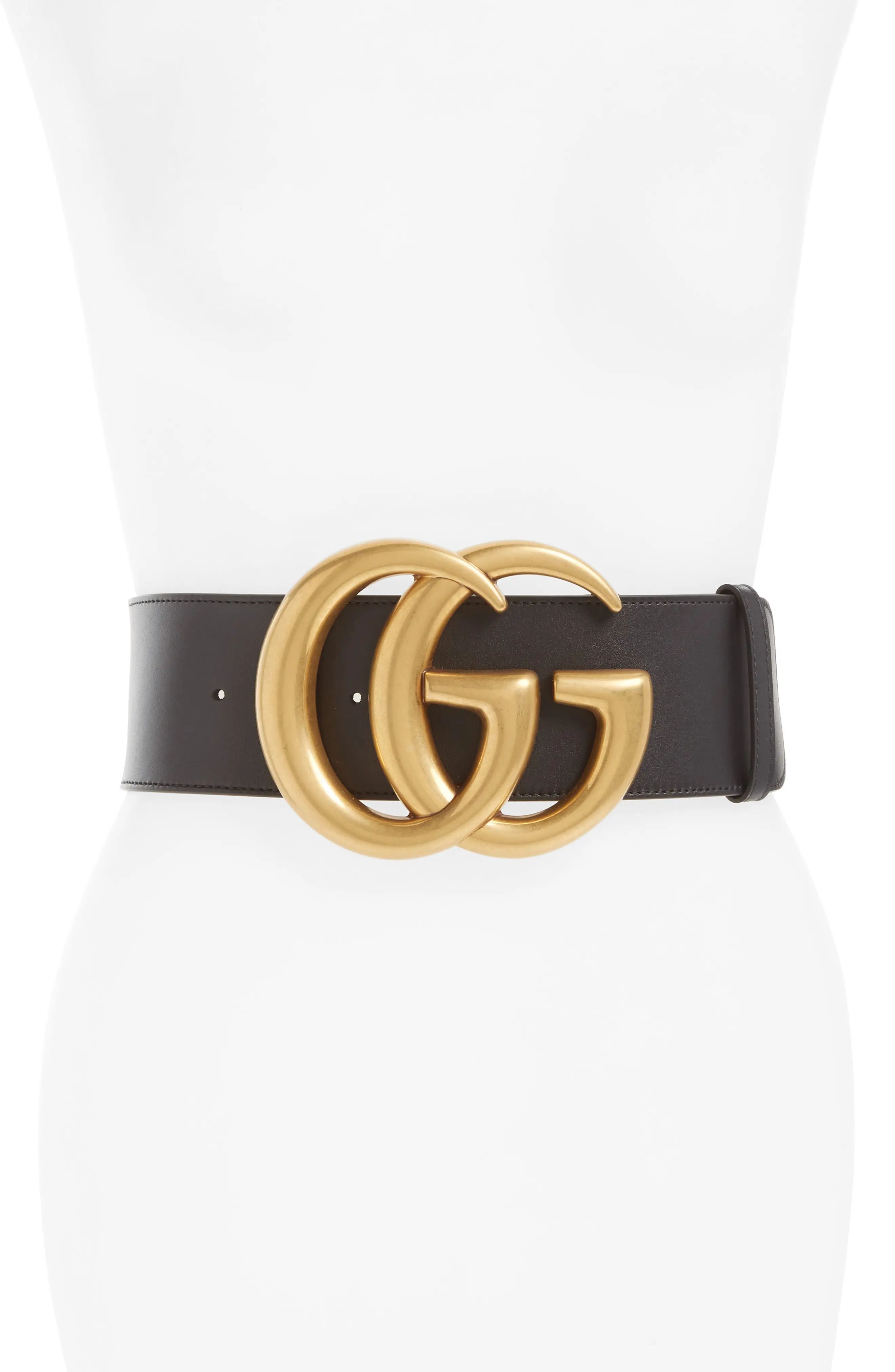 Women's Gucci Gg Buckle Leather Belt, Size 90 - Nero | Nordstrom
