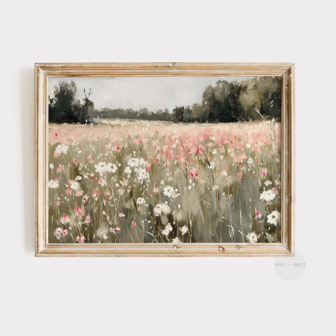 Pink Wildflower Print | Vintage Flower Field Abstract Painting | White Spring Flowers | Summer Fl... | Etsy (US)
