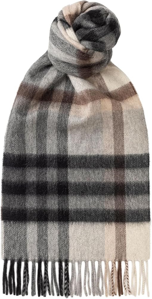 100% Cashmere Scarf Classic Check Brushed 64.9in x 9.8in | Brown - Made In Scotland | Amazon (US)