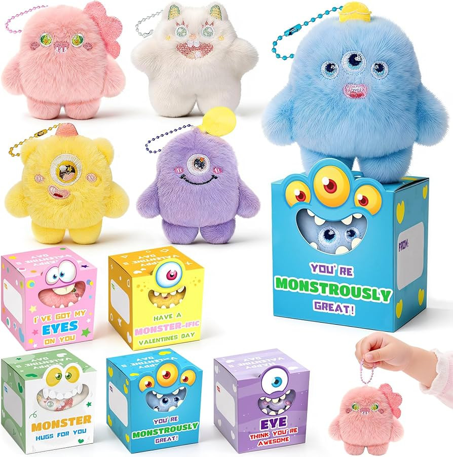 LACCHOUFEE Valentines Day Gifts for Kids, 25 Pack Valentines Boxes with Monster Stuffed Animals B... | Amazon (US)