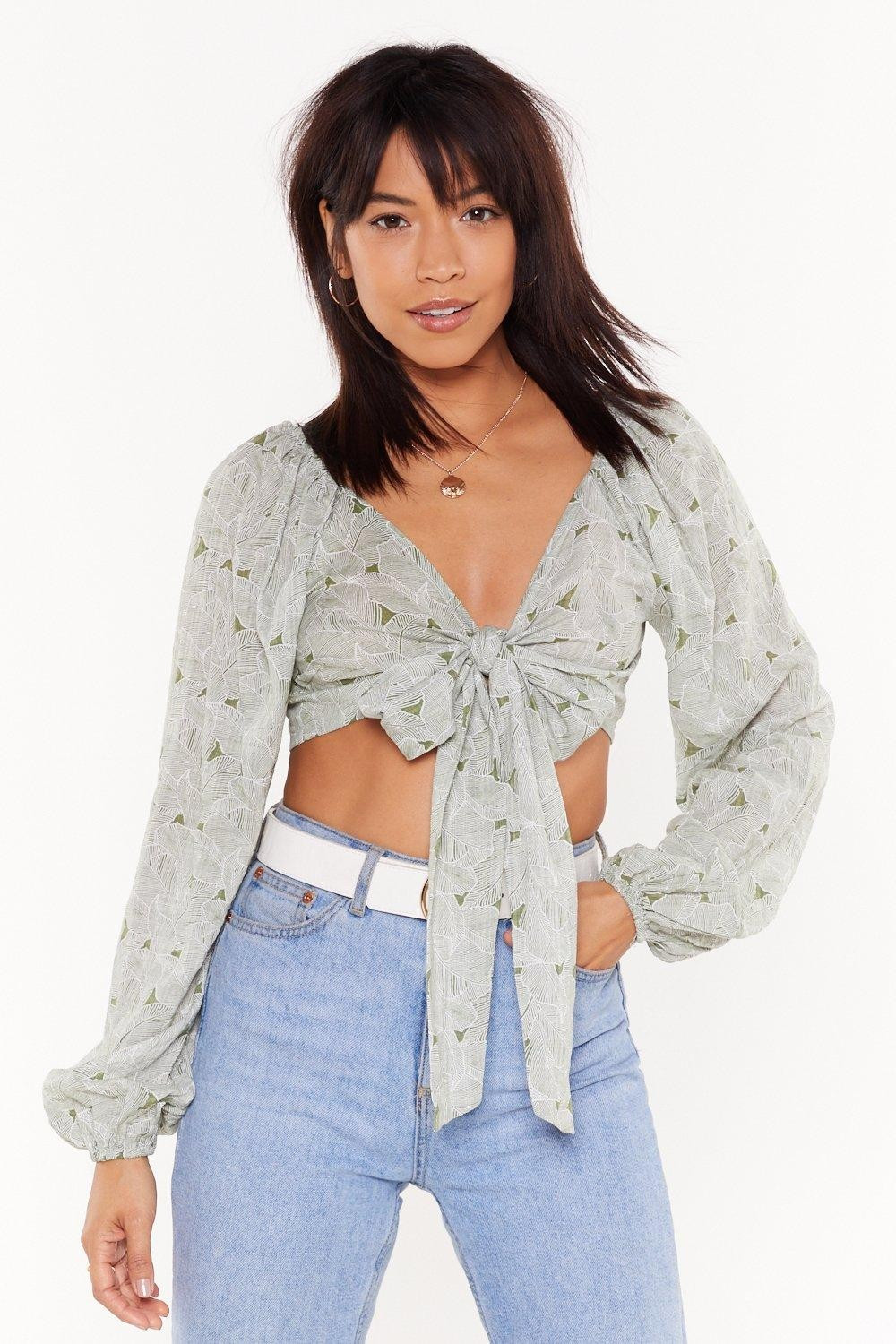 Womens Love Me or Leaf Me Tie Crop Top - Sage | NastyGal (US & CA)